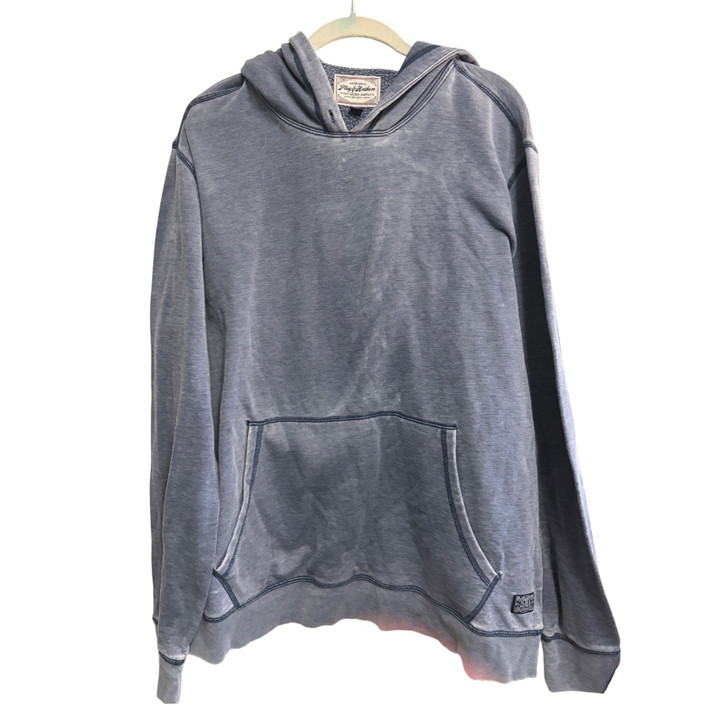 Flag‎ & Anthem Hoodie Blue Acid Wash Distressed Fleece Pullover XL
